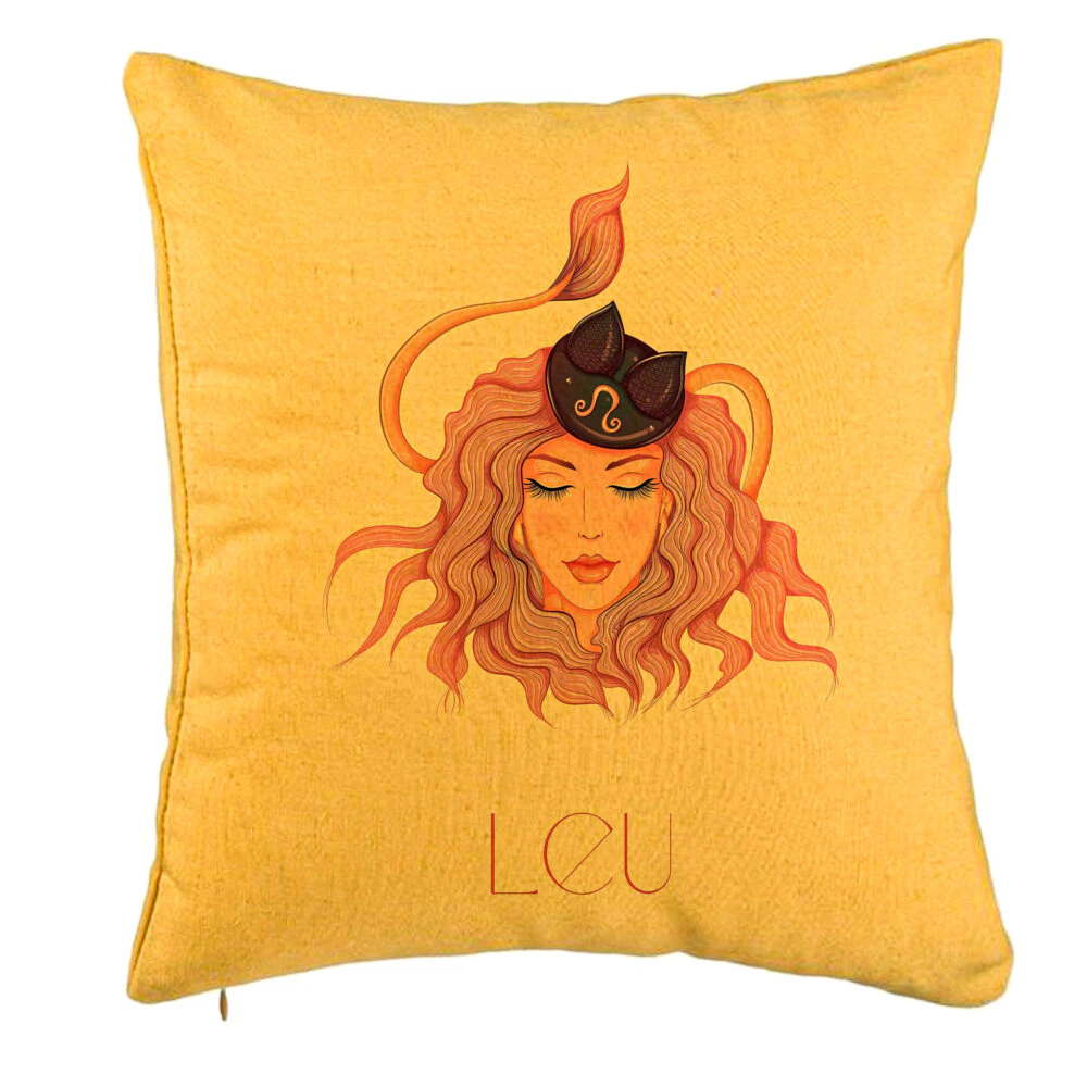 Perna Decorativa, Model Zodia Leu, 40x40 cm, Galben, Husa Detasabila, Burduf 5 Perna Decorativa