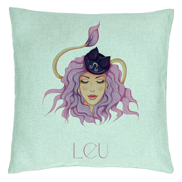 Perna Decorativa, Model Zodia Leu, 40x40 cm, Verde Menta, Husa Detasabila, Burduf 15 Perna Decorativa