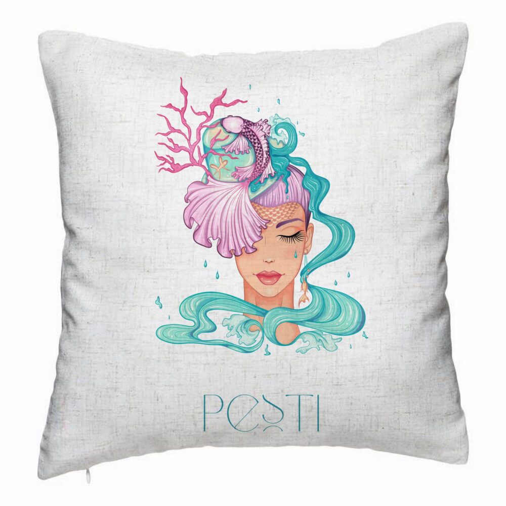 Perna Decorativa, Model Zodia Pesti, 40x40 cm, Alb Murdar, Husa Detasabila, Burduf 5 Perna Decorativa