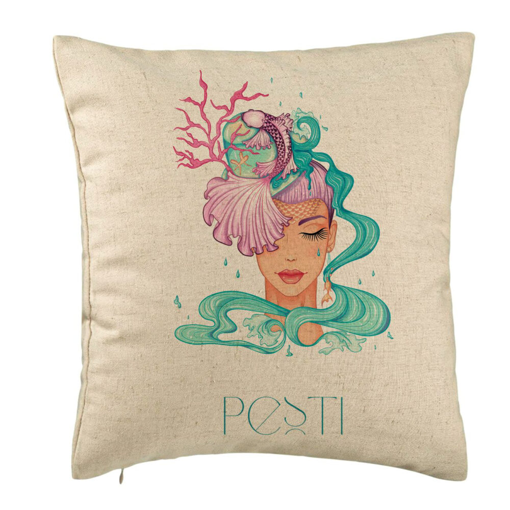 Perna Decorativa, Model Zodia Pesti, 40x40 cm, Bej, Husa Detasabila, Burduf 5 Perna Decorativa