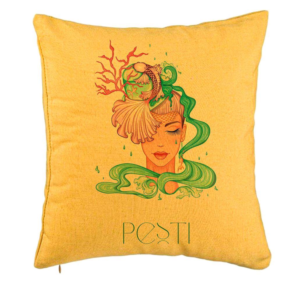 Perna Decorativa, Model Zodia Pesti, 40x40 cm, Galben, Husa Detasabila, Burduf 5 Perna Decorativa