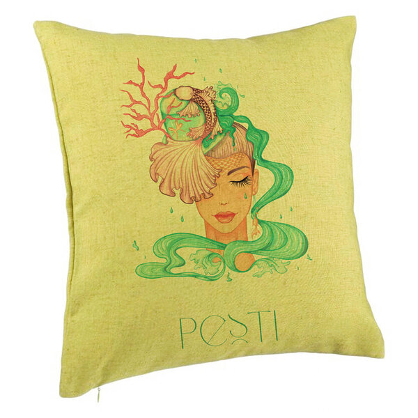 Perna Decorativa, Model Zodia Pesti, 40x40 cm, Verde, Husa Detasabila, Burduf 5 Perna Decorativa