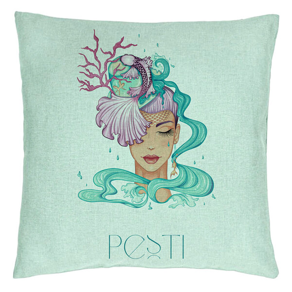 Perna Decorativa, Model Zodia Pesti, 40x40 cm, Verde Menta, Husa Detasabila, Burduf 15 Perna Decorativa