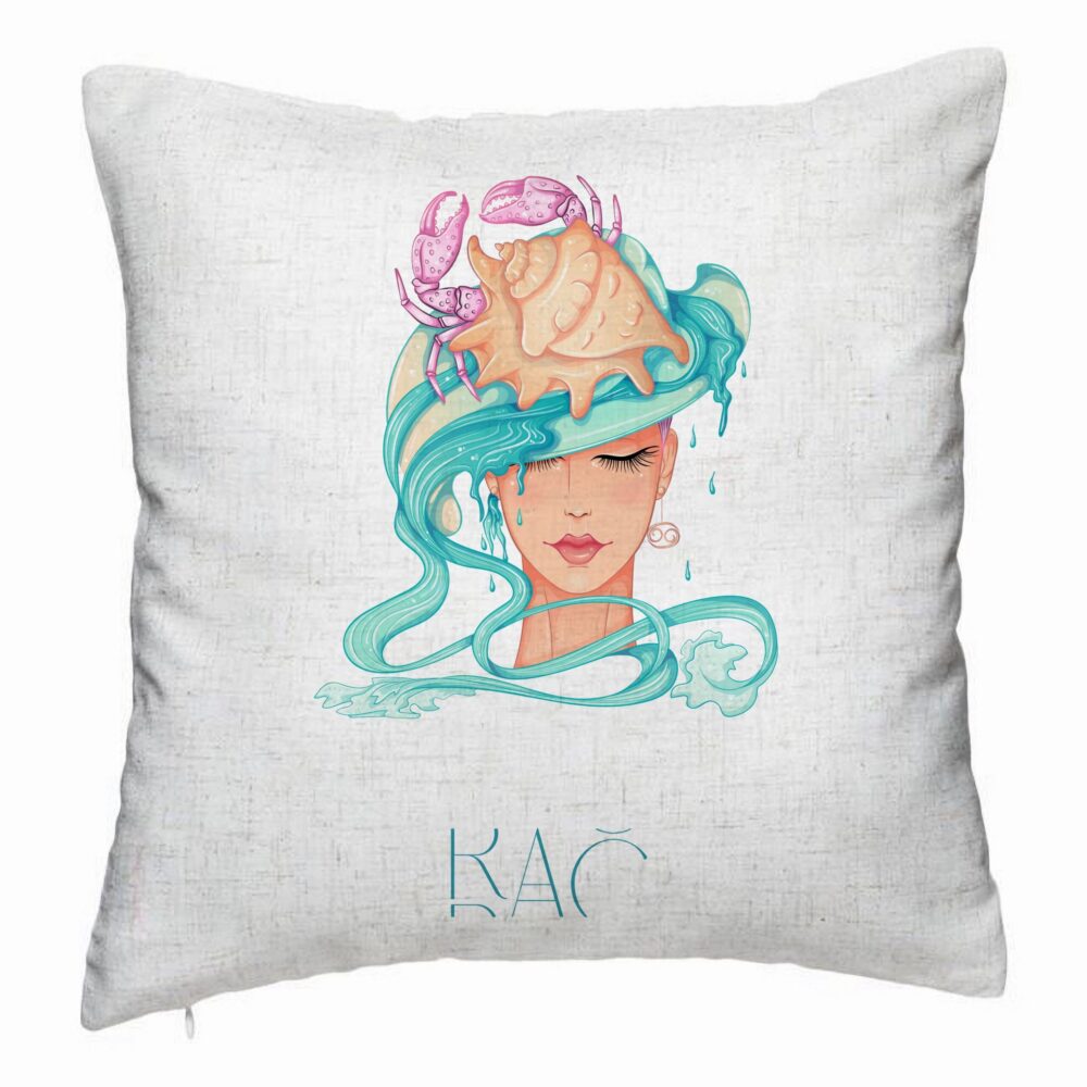 Perna Decorativa, Model Zodia Rac, 40x40 cm, Alb Murdar, Husa Detasabila, Burduf 5 Perna Decorativa