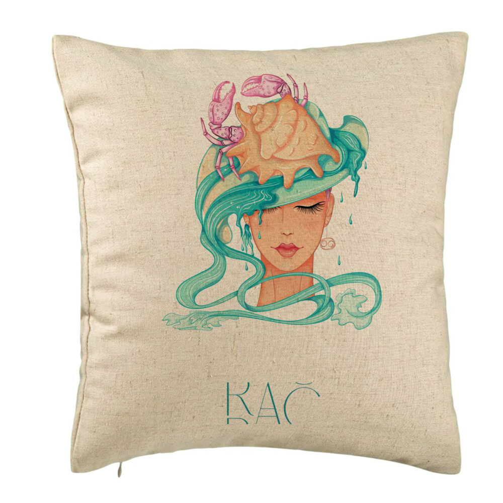 Perna Decorativa, Model Zodia Rac, 40x40 cm, Bej, Husa Detasabila, Burduf 5 Perna Decorativa