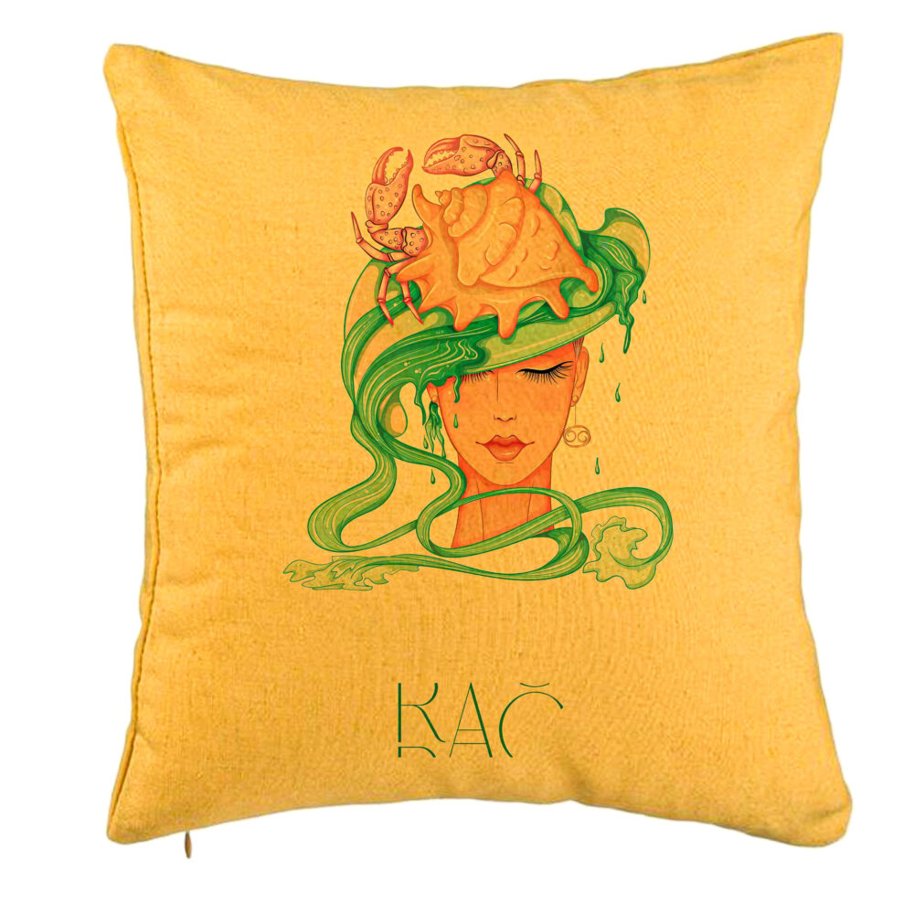 Perna Decorativa, Model Zodia Rac, 40x40 cm, Galben, Husa Detasabila, Burduf 5 Perna Decorativa