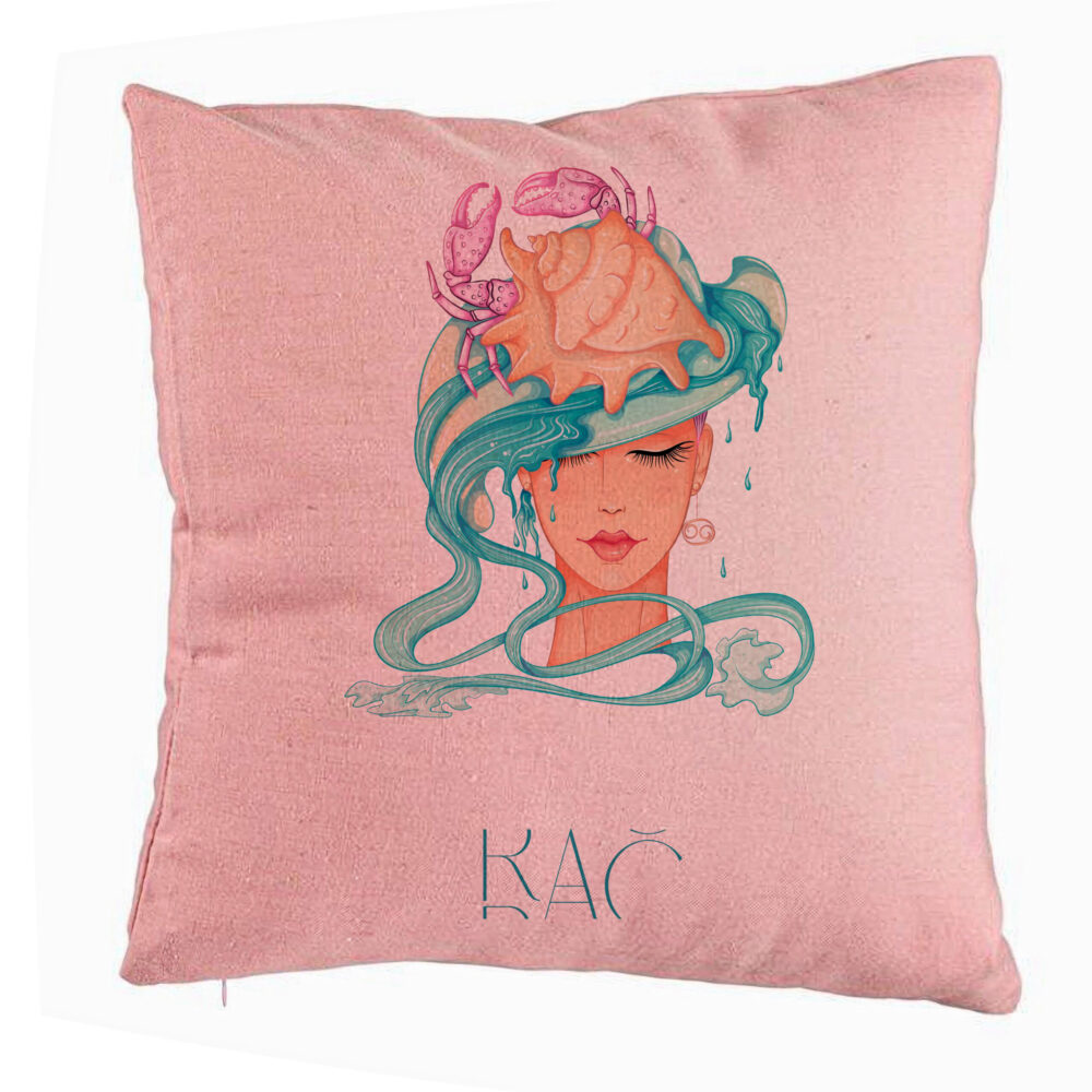 Perna Decorativa, Model Zodia Rac, 40x40 cm, Roz, Husa Detasabila, Burduf 5 Perna Decorativa