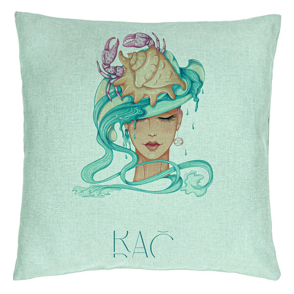 Perna Decorativa, Model Zodia Rac, 40x40 cm, Verde Menta, Husa Detasabila, Burduf 15 Perna Decorativa