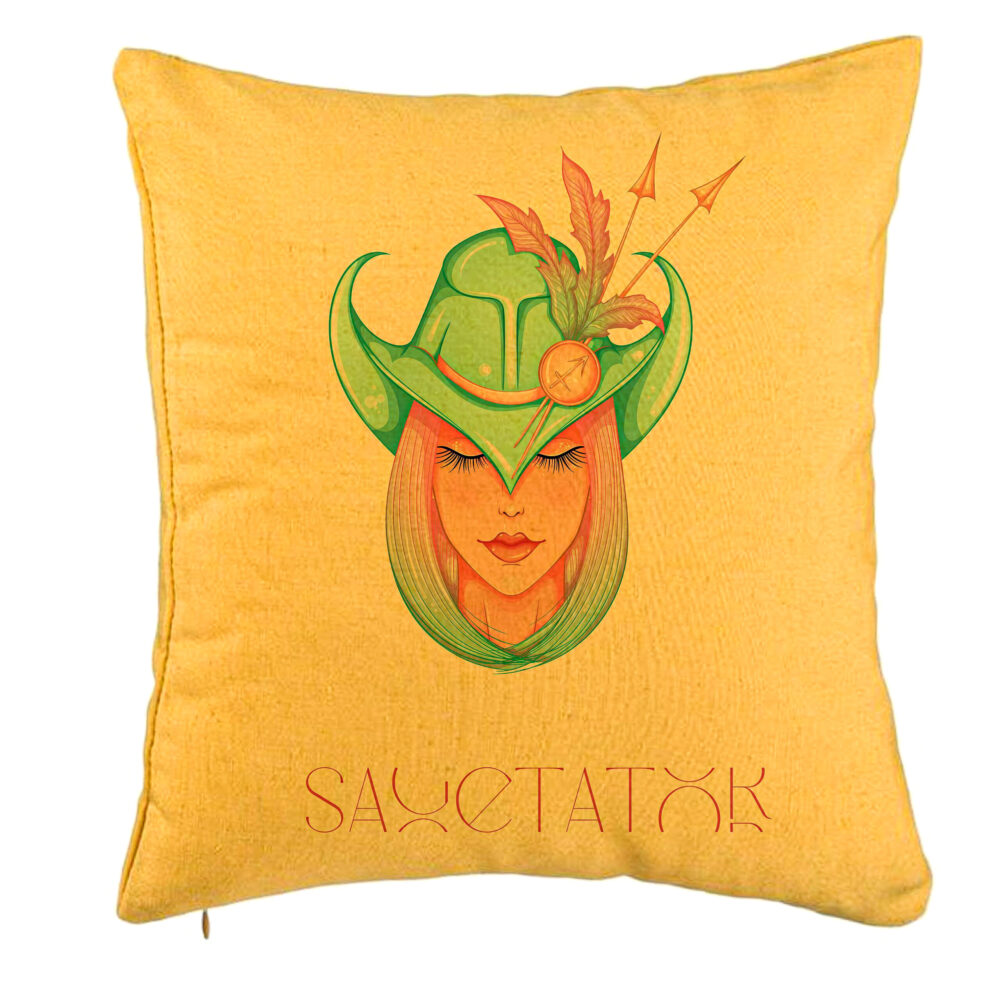Perna Decorativa, Model Zodia Sagetator, 40x40 cm, Galben, Husa Detasabila, Burduf 5 Perna Decorativa