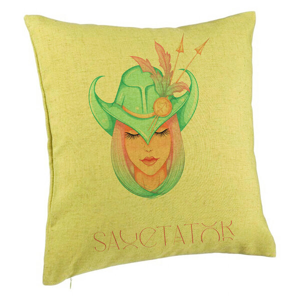 Perna Decorativa, Model Zodia Sagetator, 40x40 cm, Verde, Husa Detasabila, Burduf 5 Perna Decorativa