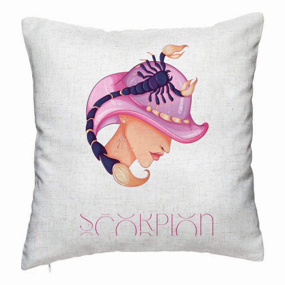 Perna Decorativa, Model Zodia Scorpion, 40x40 cm, Alb Murdar, Husa Detasabila, Burduf 5 Perna Decorativa