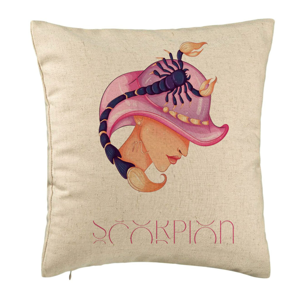 Perna Decorativa, Model Zodia Scorpion, 40x40 cm, Bej, Husa Detasabila, Burduf 5 Perna Decorativa