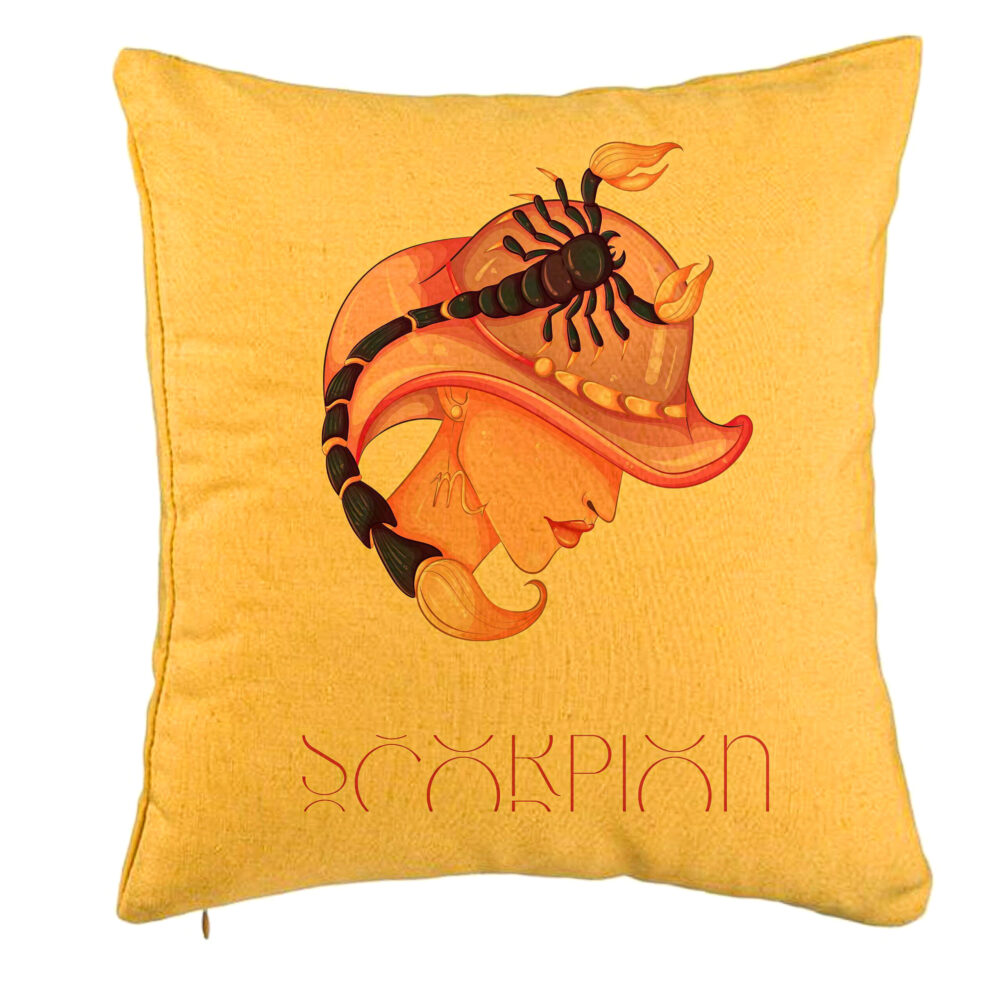 Perna Decorativa, Model Zodia Scorpion, 40x40 cm, Galben, Husa Detasabila, Burduf 5 Perna Decorativa