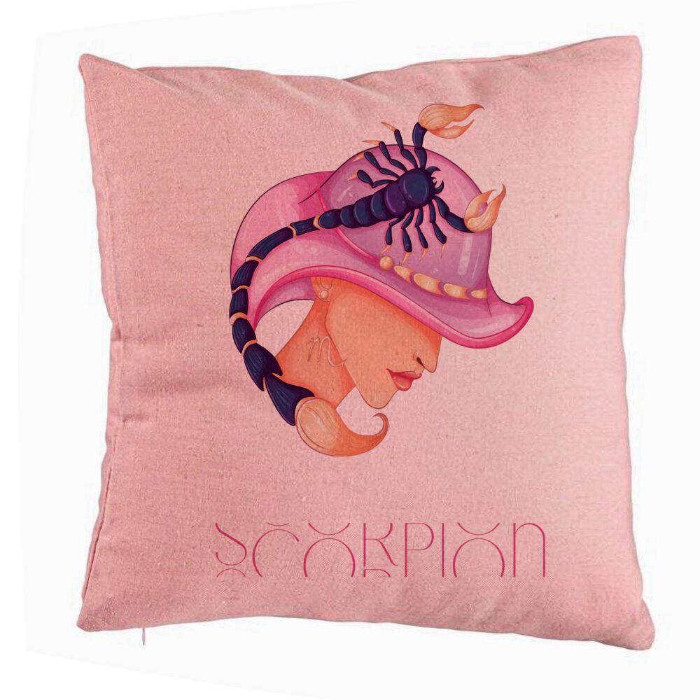 Perna Decorativa, Model Zodia Scorpion, 40x40 cm, Roz, Husa Detasabila, Burduf 5 Perna Decorativa