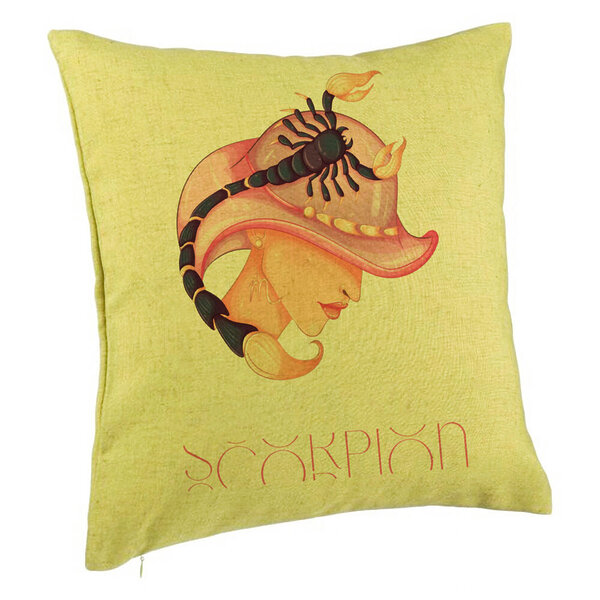 Perna Decorativa, Model Zodia Scorpion, 40x40 cm, Verde, Husa Detasabila, Burduf 5 Perna Decorativa