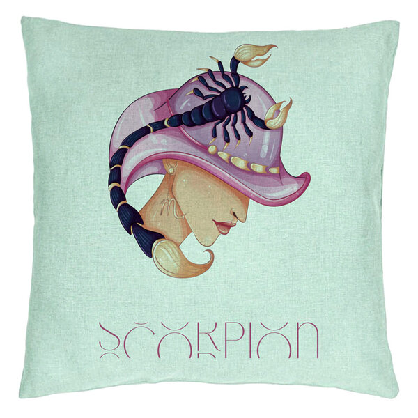 Perna Decorativa, Model Zodia Scorpion, 40x40 cm, Verde Menta, Husa Detasabila, Burduf 15 Perna Decorativa