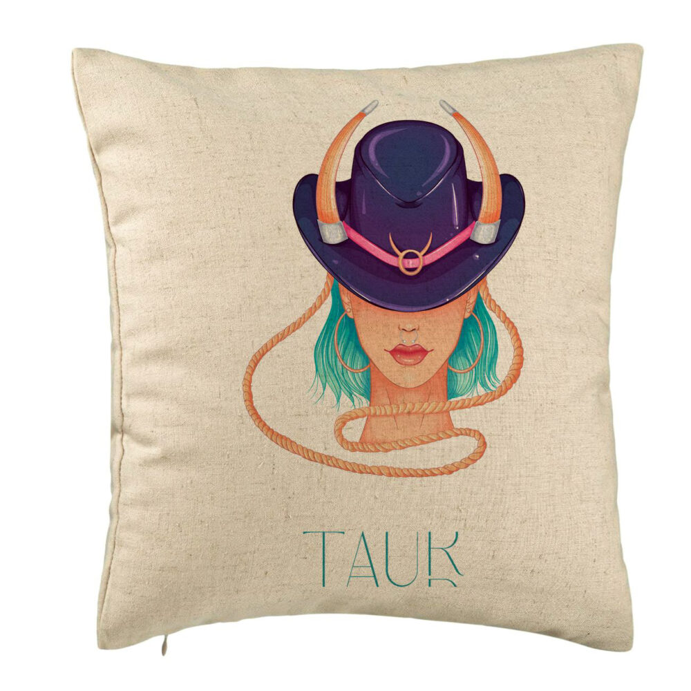 Perna Decorativa, Model Zodia Taur, 40x40 cm, Bej, Husa Detasabila, Burduf 5 Perna Decorativa
