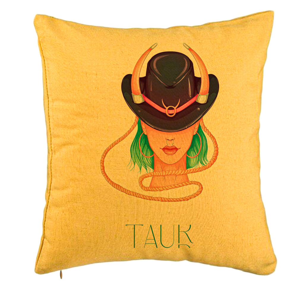 Perna Decorativa, Model Zodia Taur, 40x40 cm, Galben, Husa Detasabila, Burduf 5 Perna Decorativa