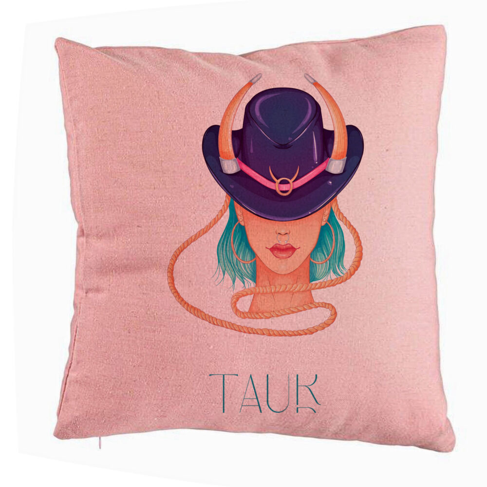 Perna Decorativa, Model Zodia Taur, 40x40 cm, Roz, Husa Detasabila, Burduf 5 Perna Decorativa