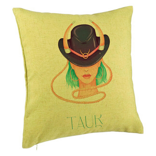 Perna Decorativa, Model Zodia Taur, 40x40 cm, Verde, Husa Detasabila, Burduf 5 Perna Decorativa