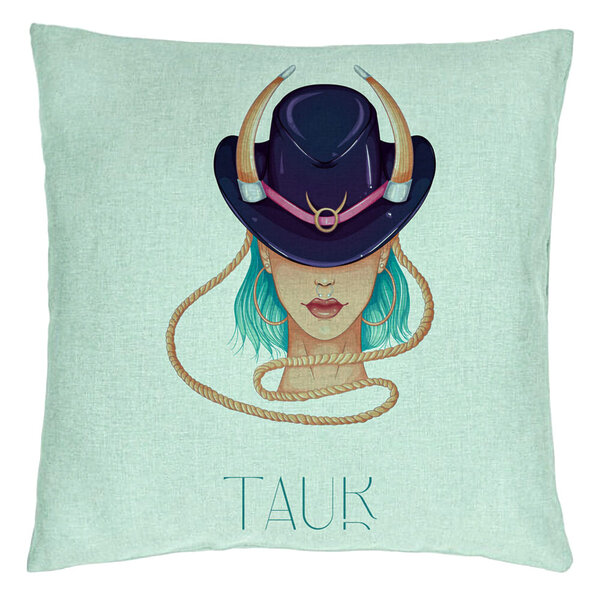 Perna Decorativa, Model Zodia Taur, 40x40 cm, Verde Menta, Husa Detasabila, Burduf 15 Perna Decorativa