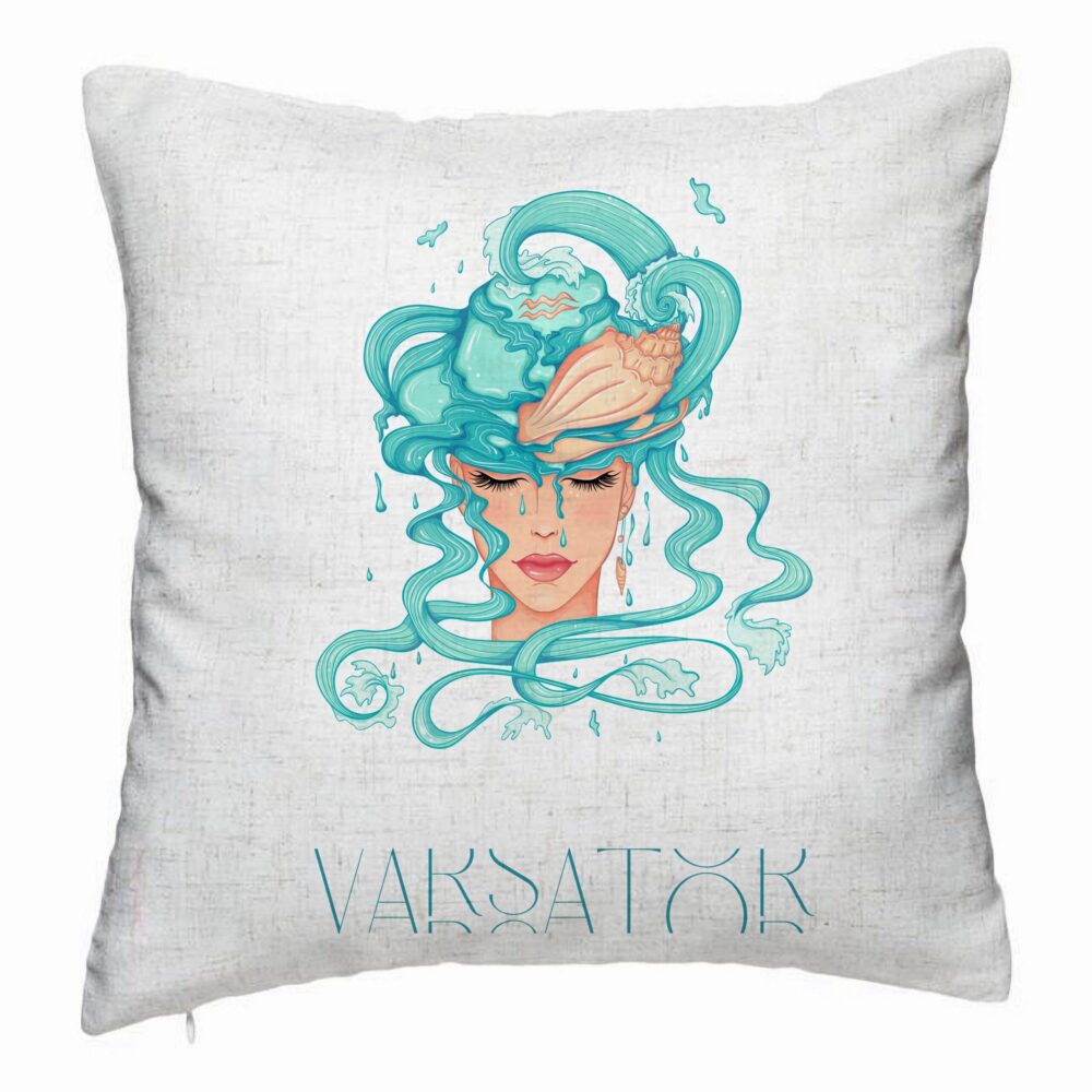 Perna Decorativa, Model Zodia Varsator, 40x40 cm, Alb Murdar, Husa Detasabila, Burduf 5 Perna Decorativa