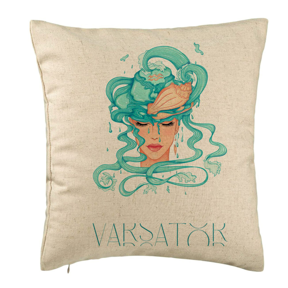 Perna Decorativa, Model Zodia Varsator, 40x40 cm, Bej, Husa Detasabila, Burduf 5 Perna Decorativa