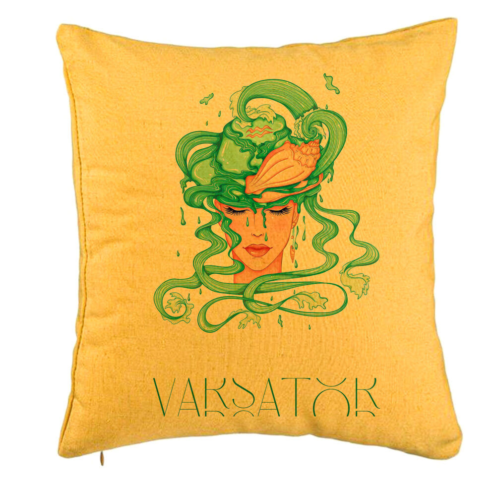 Perna Decorativa, Model Zodia Varsator, 40x40 cm, Galben, Husa Detasabila, Burduf 5 Perna Decorativa
