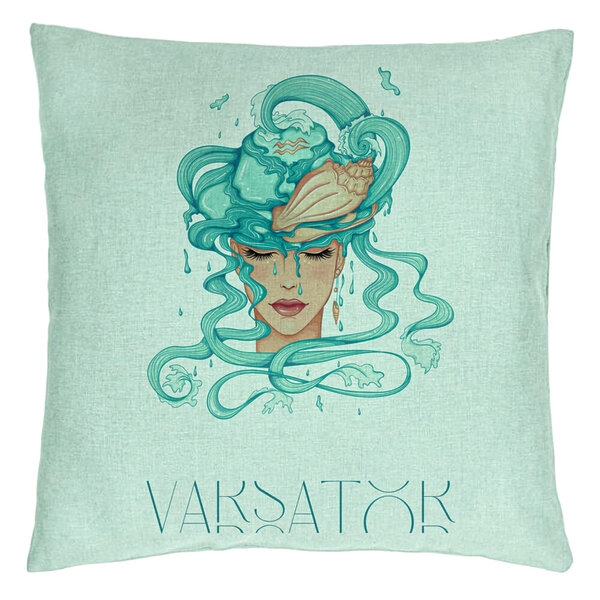 Perna Decorativa, Model Zodia Varsator, 40x40 cm, Verde Menta, Husa Detasabila, Burduf 15 Perna Decorativa