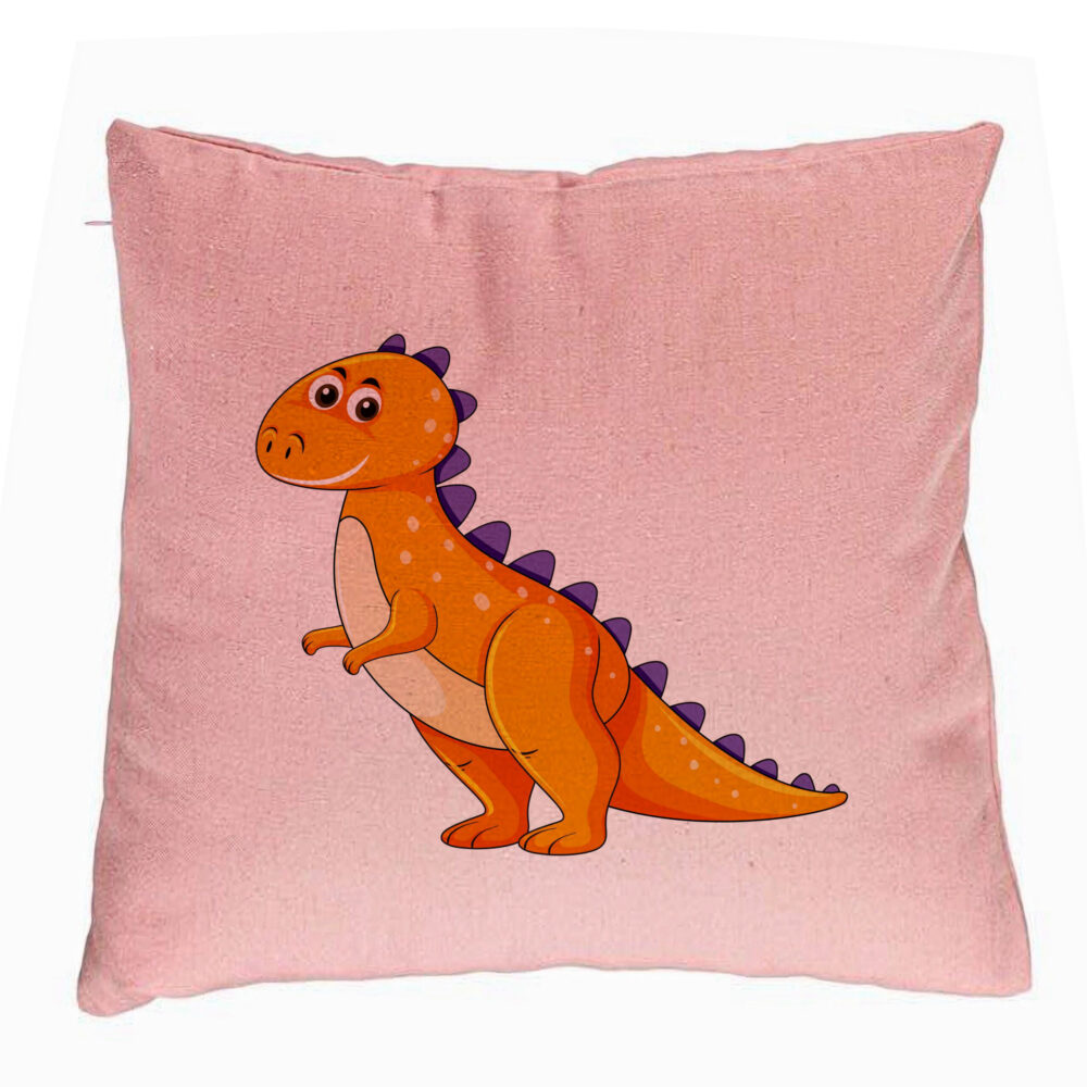 Perna Decorativa, Model copii Dinozaur Portocaliu, 40x40 cm, Roz, Husa Detasabila, Burduf 5 Perna Decorativa