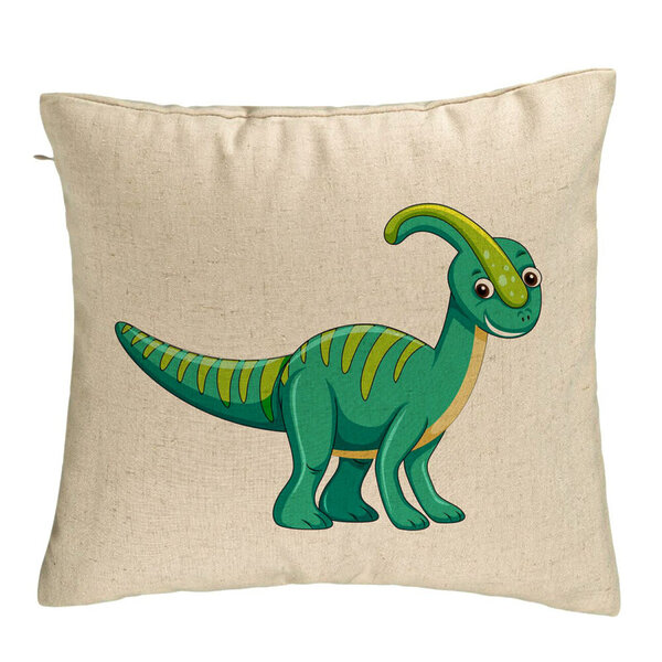Perna Decorativa, Model copii Dinozaur Verde, 40x40 cm, Bej, Husa Detasabila, Burduf 5 Perna Decorativa
