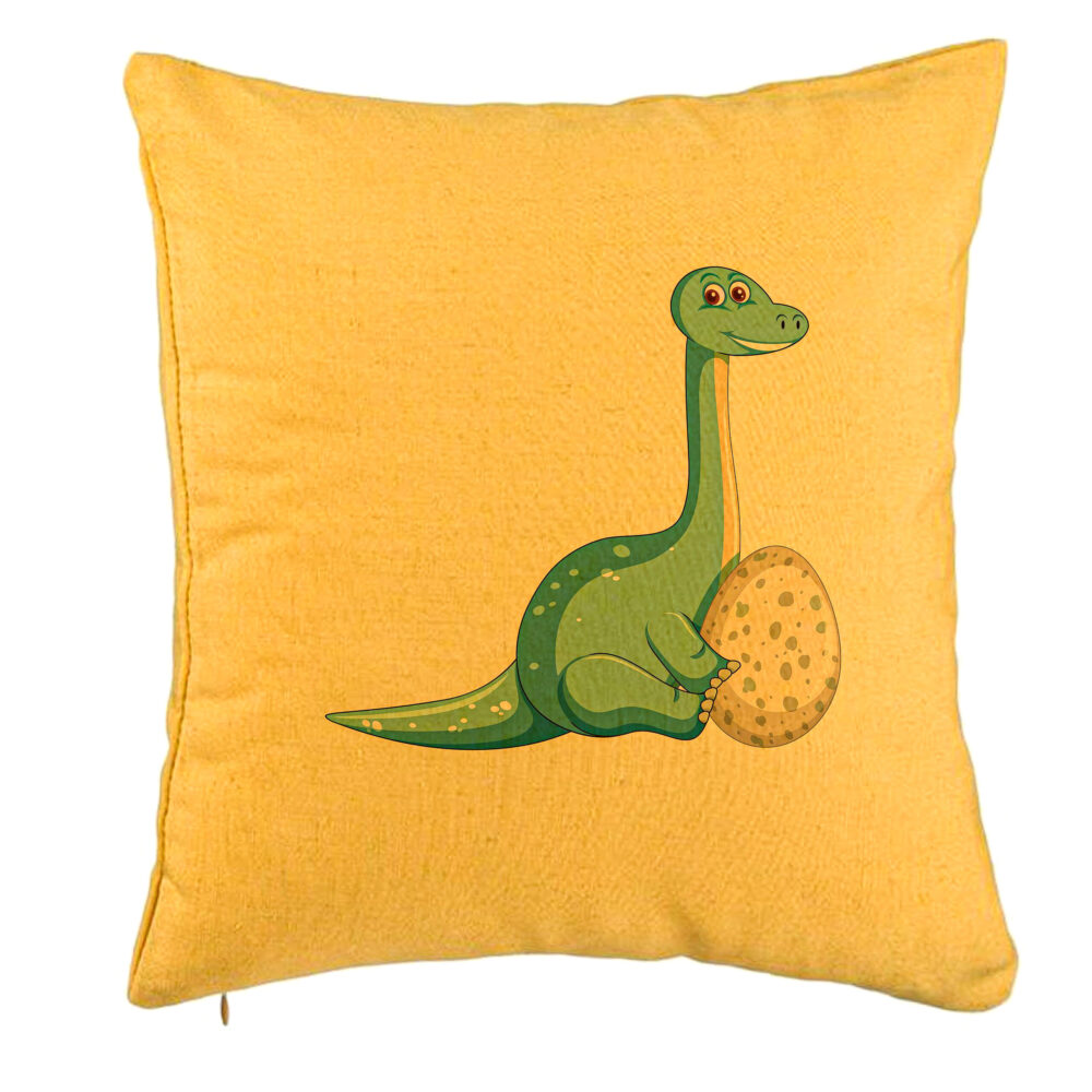 Perna Decorativa, Model copii, Dinozaur cu oua, 40x40 cm, Galben, Husa Detasabila, Burduf 5 Perna Decorativa