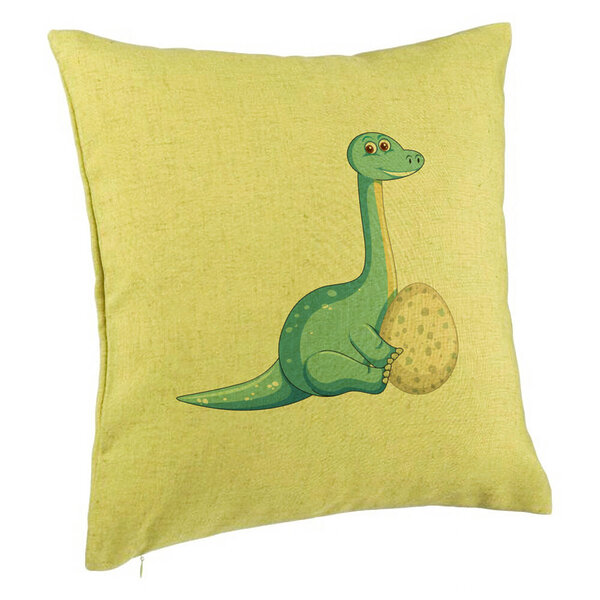 Perna Decorativa, Model copii, Dinozaur cu oua, 40x40 cm, Verde, Husa Detasabila, Burduf 5 Perna Decorativa