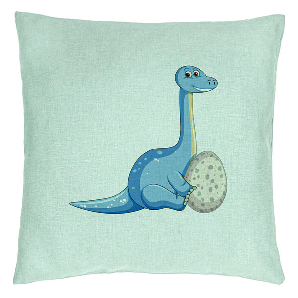 Perna Decorativa, Model copii, Dinozaur cu oua, 40x40 cm, Verde Menta, Husa Detasabila, Burduf 15 Perna Decorativa