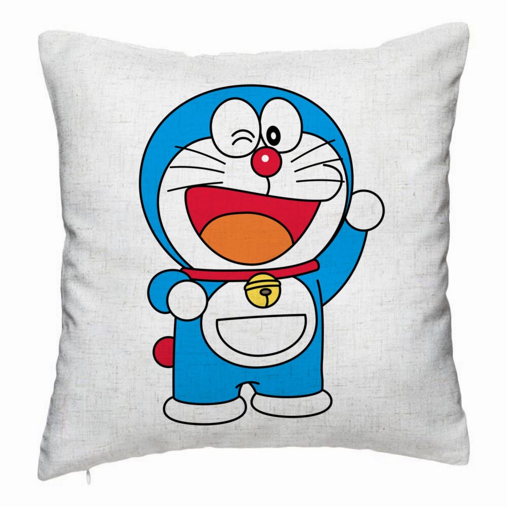 Perna Decorativa, Model copii Doraemon, 40x40 cm, Alb Murdar, Husa Detasabila, Burduf 5 Perna Decorativa