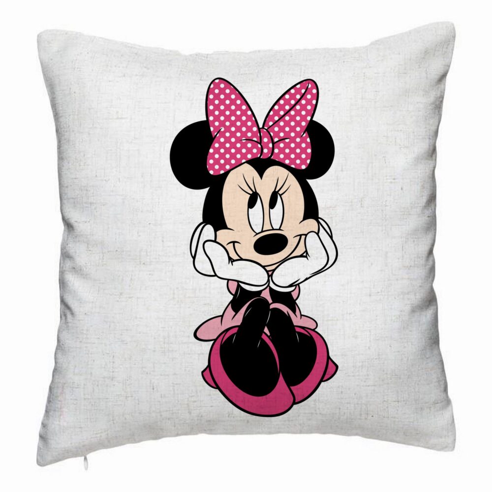 Perna Decorativa, Model copii Minnie Mouse, 40x40 cm, Alb Murdar, Husa Detasabila, Burduf 5 Perna Decorativa