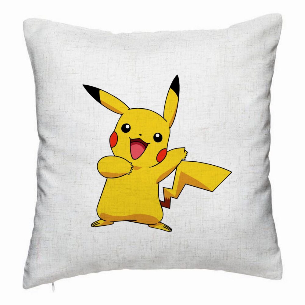 Perna Decorativa, Model copii Pikachu, 40x40 cm, Alb Murdar, Husa Detasabila, Burduf 5 Perna Decorativa