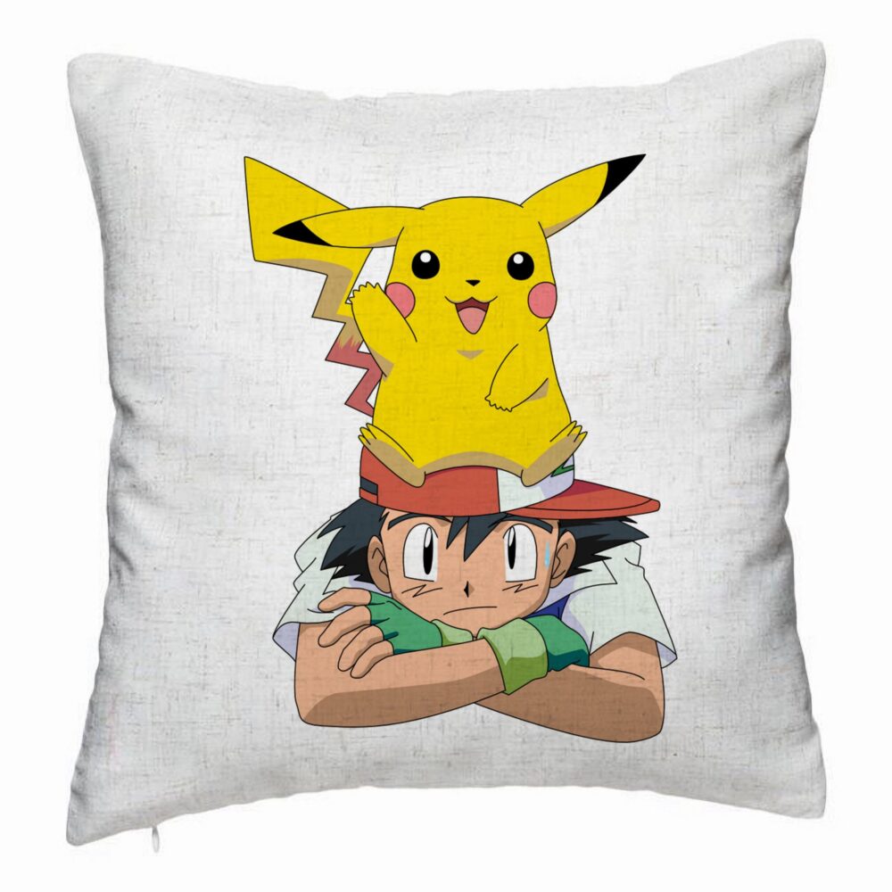 Perna Decorativa, Model copii Pikachu Pokemon, 40x40 cm, Alb Murdar, Husa Detasabila, Burduf 5 Perna Decorativa