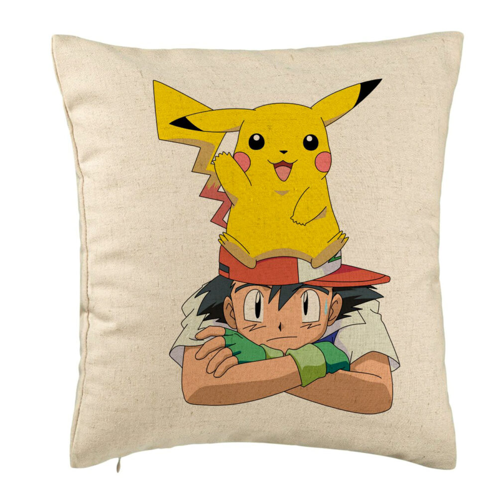 Perna Decorativa, Model copii Pikachu Pokemon, 40x40 cm, Bej, Husa Detasabila, Burduf 5 Perna Decorativa