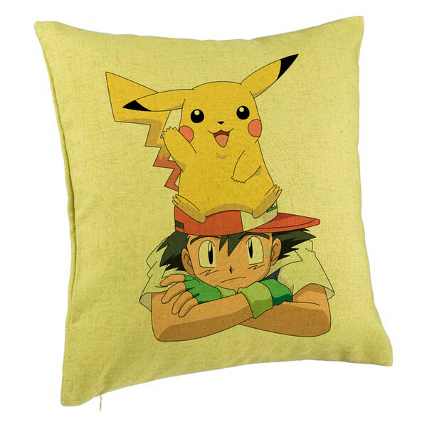 Perna Decorativa, Model copii Pikachu Pokemon, 40x40 cm, Verde, Husa Detasabila, Burduf 5 Perna Decorativa
