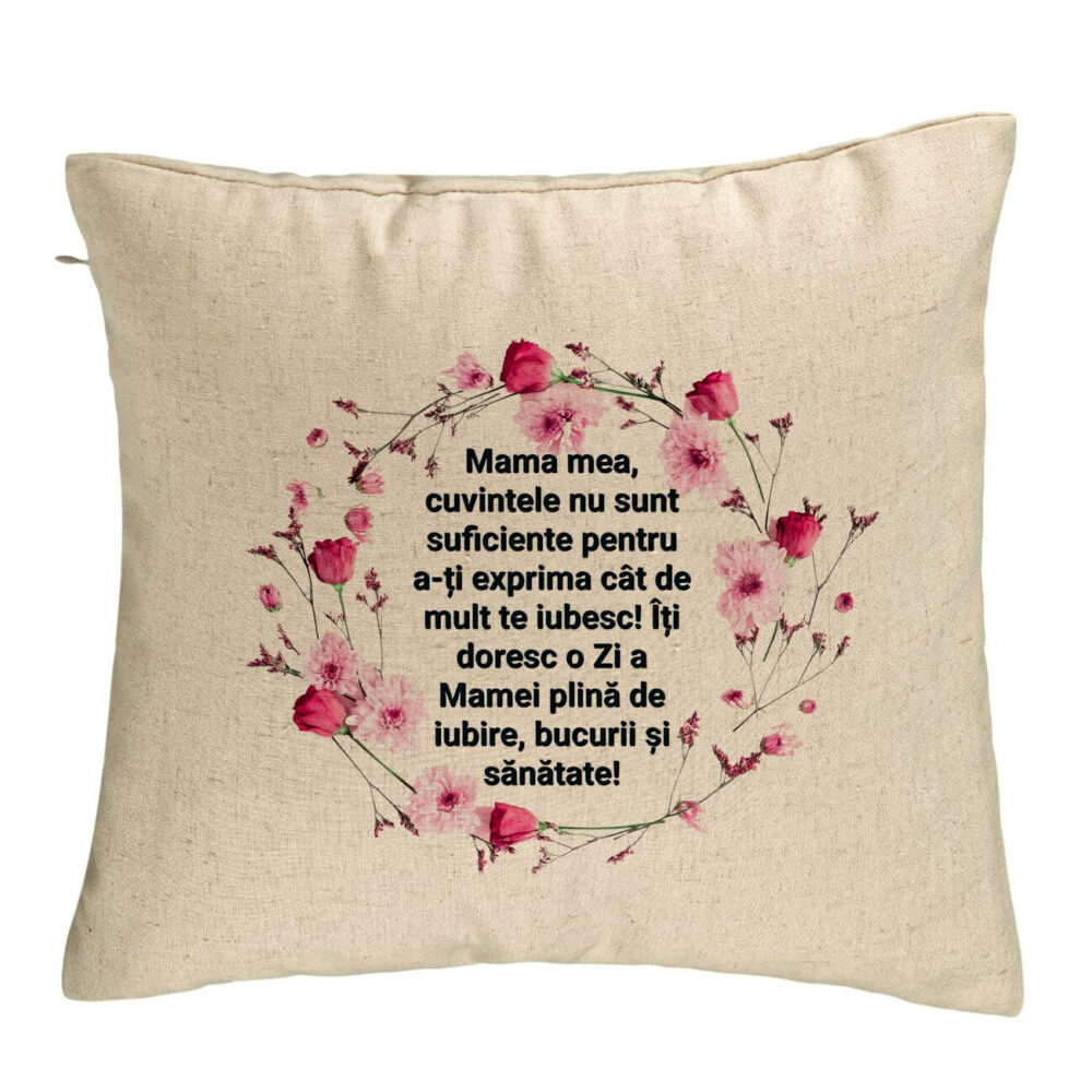 Perna Decorativa, Model cu Model pentru Mama cu text 40x40 cm, Bej, Husa Detasabila, Burduf 5 Perna Decorativa
