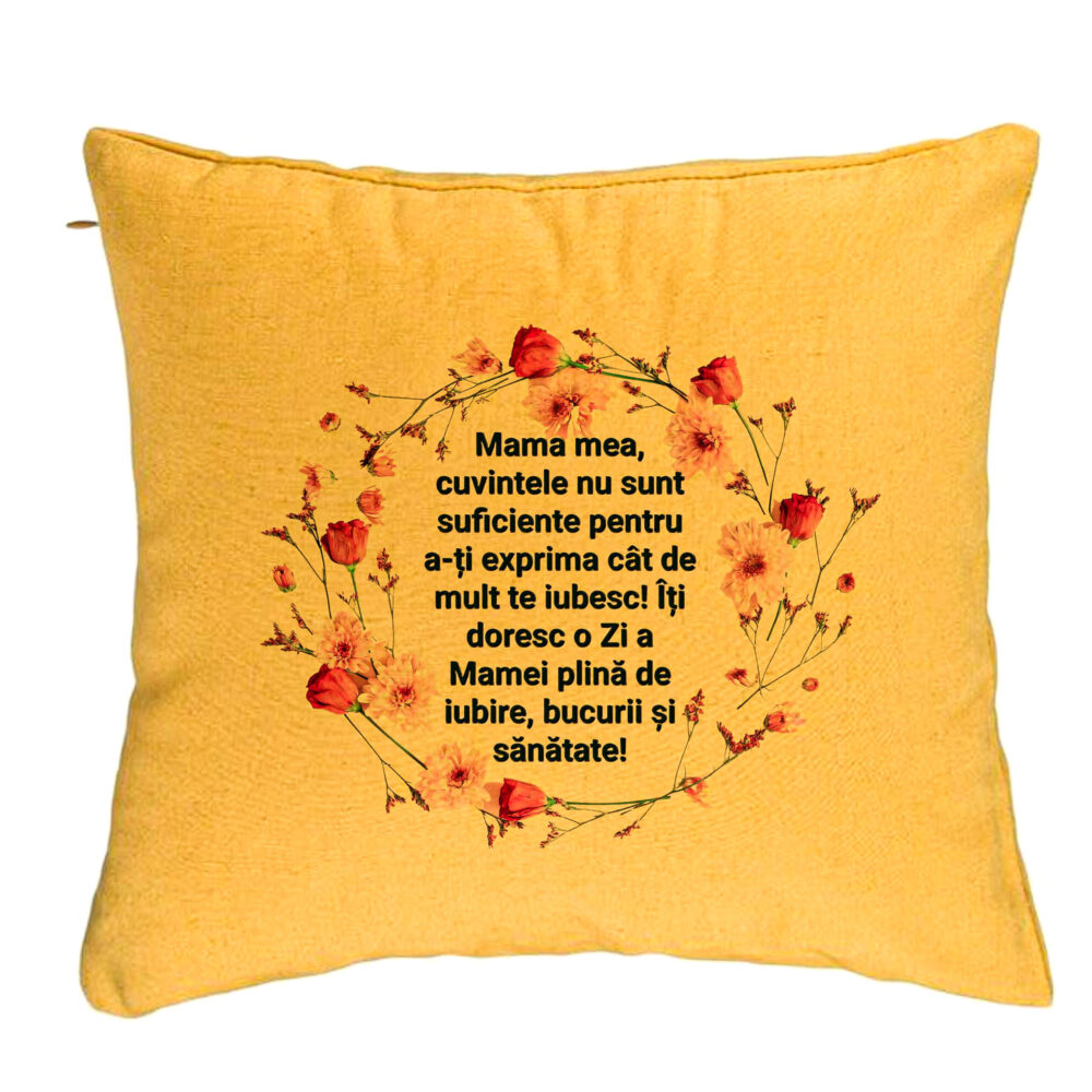 Perna Decorativa, Model cu Model pentru Mama cu text 40x40 cm, Galben, Husa Detasabila, Burduf 5 Perna Decorativa