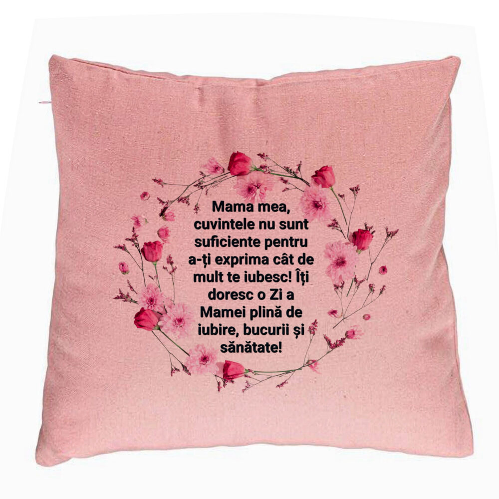 Perna Decorativa, Model cu Model pentru Mama cu text 40x40 cm, Roz, Husa Detasabila, Burduf 5 Perna Decorativa