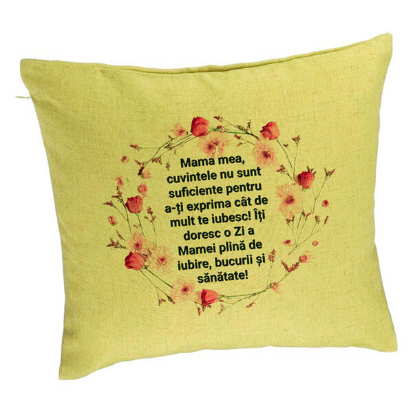 Perna Decorativa, Model cu Model pentru Mama cu text 40x40 cm, Verde, Husa Detasabila, Burduf 5 Perna Decorativa