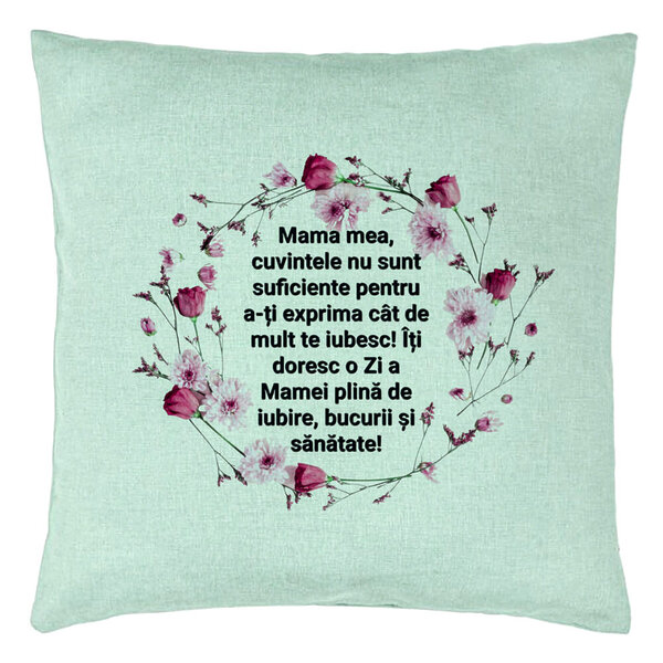 Perna Decorativa, Model cu Model pentru Mama cu text 40x40 cm, Verde Menta, Husa Detasabila, Burduf 15 Perna Decorativa