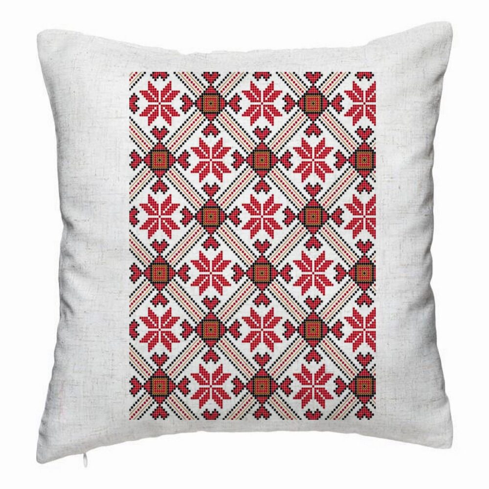 Perna Decorativa, Model cu Motive Romanesti 2, 40x40 cm, Alb Murdar, Husa Detasabila, Burduf 5 Perna Decorativa