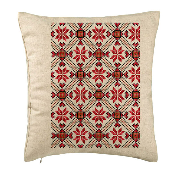 Perna Decorativa, Model cu Motive Romanesti 2, 40x40 cm, Bej, Husa Detasabila, Burduf 5 Perna Decorativa