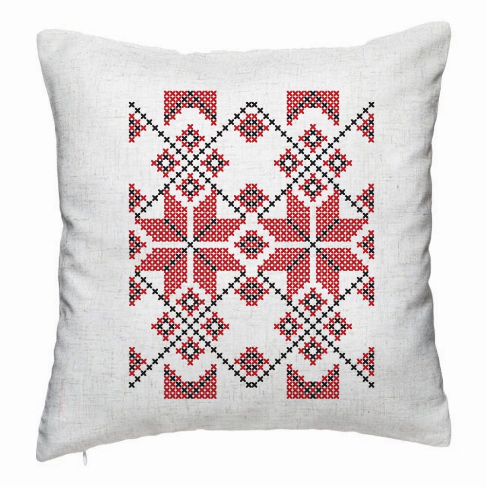 Perna Decorativa, Model cu Motive Romanesti, 40x40 cm, Alb Murdar, Husa Detasabila, Burduf 5 Perna Decorativa