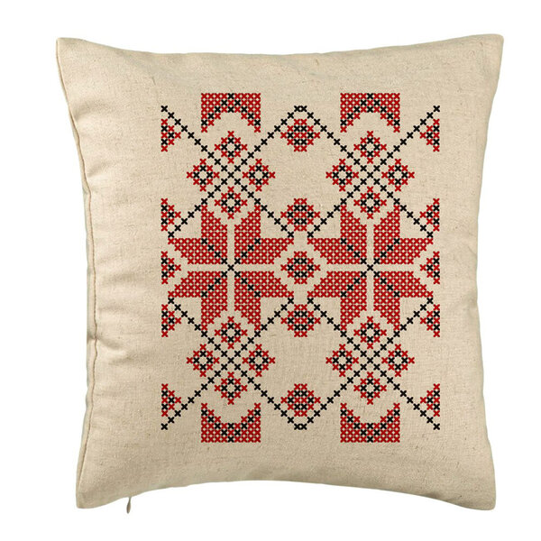 Perna Decorativa, Model cu Motive Romanesti, 40x40 cm, Bej, Husa Detasabila, Burduf 5 Perna Decorativa