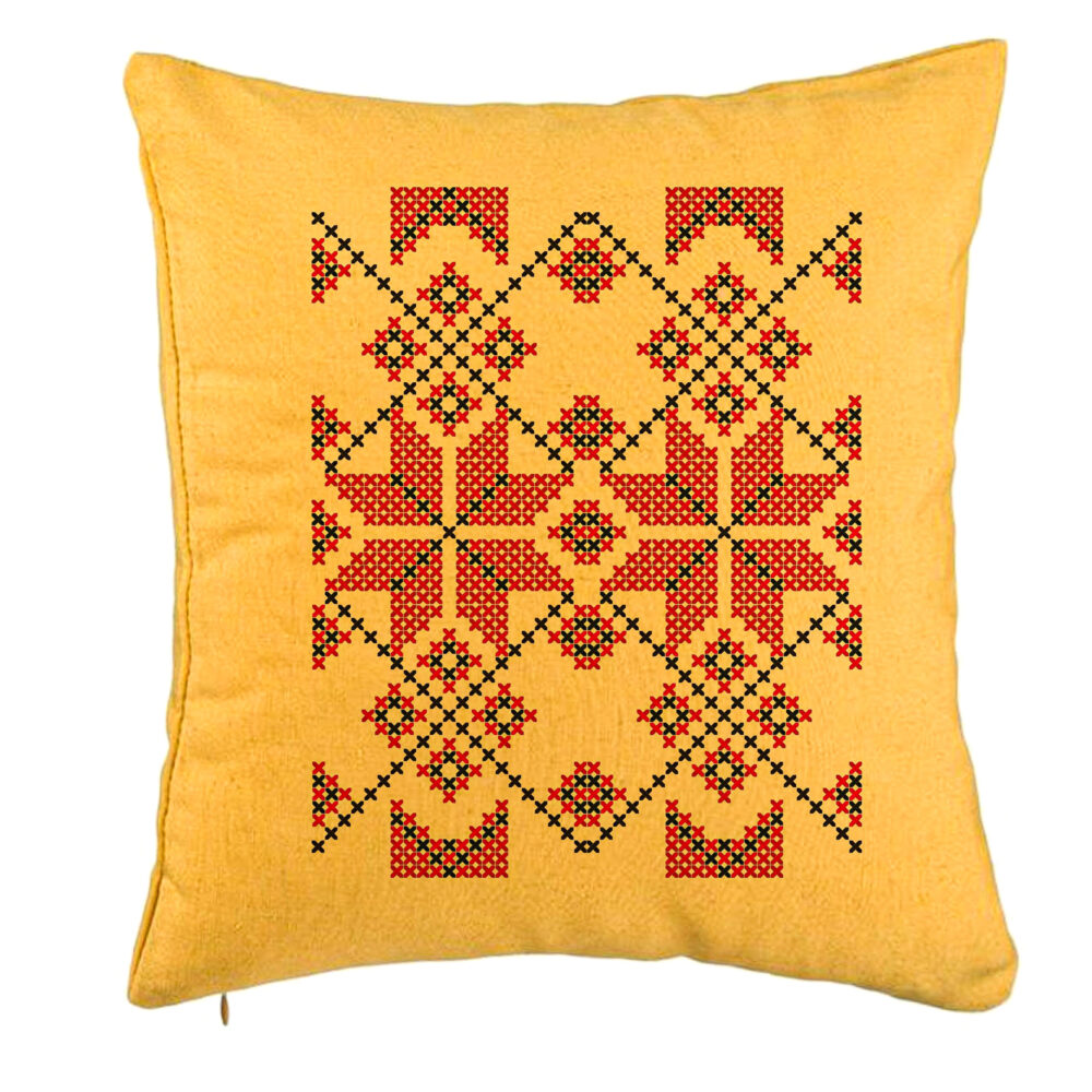 Perna Decorativa, Model cu Motive Romanesti, 40x40 cm, Galben, Husa Detasabila, Burduf 5 Perna Decorativa